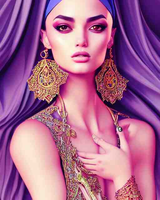 richly detailed color illustration of very very very very very beautiful Arab fashion model illustrated by Artgerm and Mina Petrovic and Timothy Kong and Marina Federovna. 3D shadowing