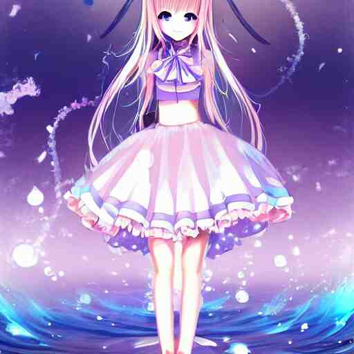 advanced digital art a very cute anime girl wearing a dress made of water turning into mist standing in a crystal lake full body WLOP RossDraws Totorl Sakimimichan