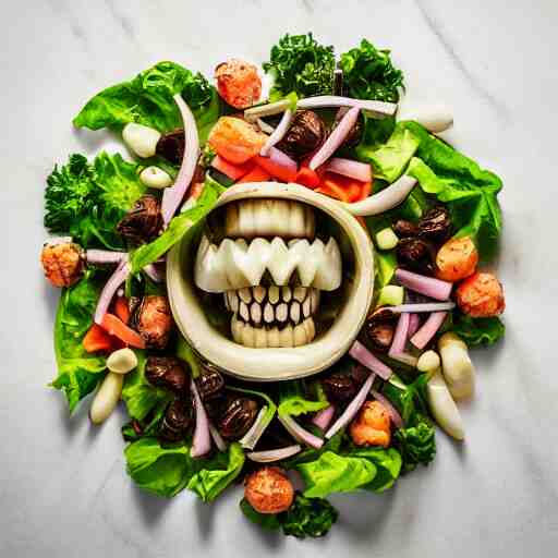 food photography of a human teeth salad with lots of human teeth and a pinch of human teeth with a side of human teeth 