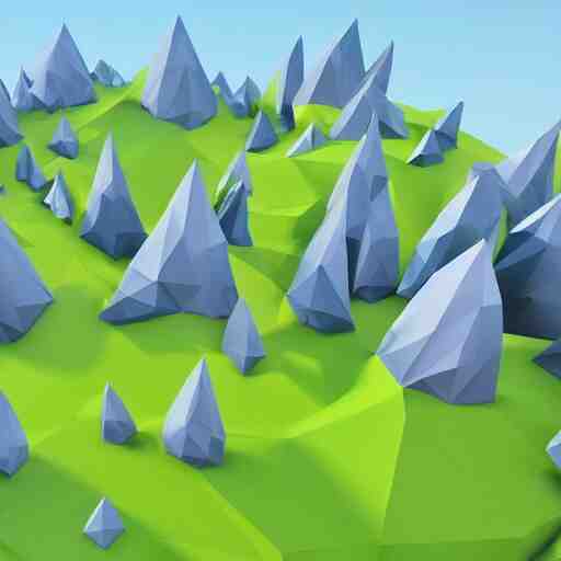 a forest of 3d low poly trees with the mountains in the background, high quality, mobile game