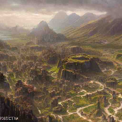 a beautiful hyper realistic detailed matte painting of a place might looks like creativity by john howe, greg rutkowski, aerial view, unreal engine, barometric projection, rectilinear, octane render, well - rendered. 