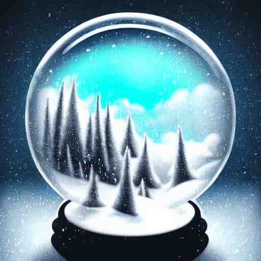 a rainstorm inside a snowglobe. Beautiful colorful clouds in moody greys and blues. High quality digital art, trending on artstation