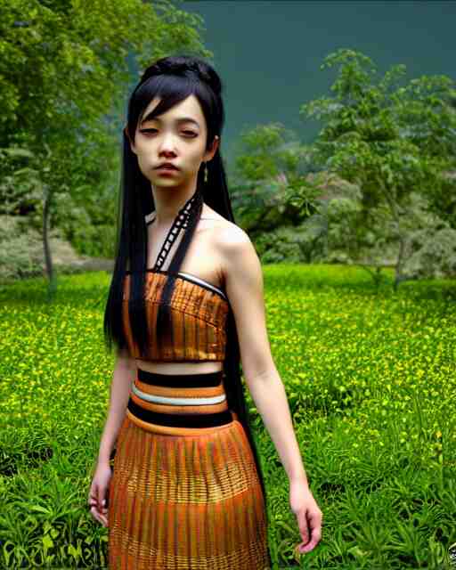 render as a very beautiful daz 3d anime aiko girl, wearing assamese bihu mekhela sador gamosa dress, long braided black hair, hazel eyes, full round face, short smile, assam tea garden setting, cinematic lighting, medium shot, mid-shot, highly detailed, trending on Artstation, Unreal Engine 4k, daz studio genesis iray ultra hd, cinematic wallpaper by Stanley Artgerm Lau, anime masterpiece,