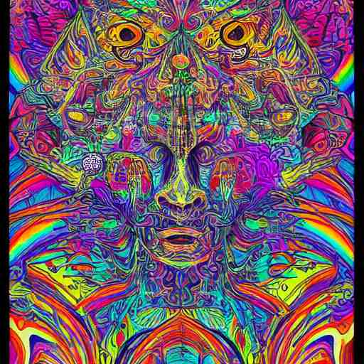 chaos in my head, intricate ink illustration, vibrant colors, rainbow colors, white background, maximalist, 8 k 