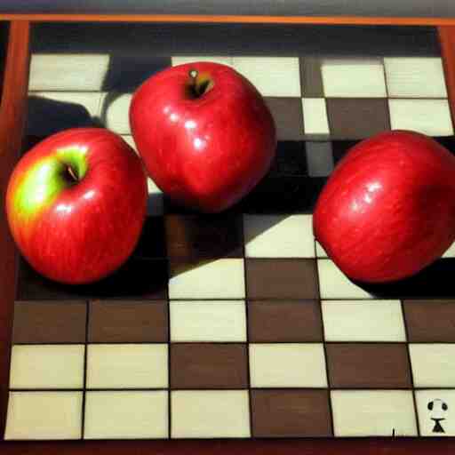 two apples playing chess, realistic oil paint 