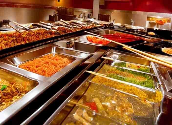 high quality photo of a chinese buffet in america, extreme detailed 