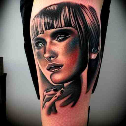 highly detailed tattoo of rachel smoking from blade runner 