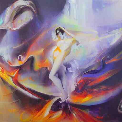 the abstract concept of guilty pleasure in style of concept art oil painting, 