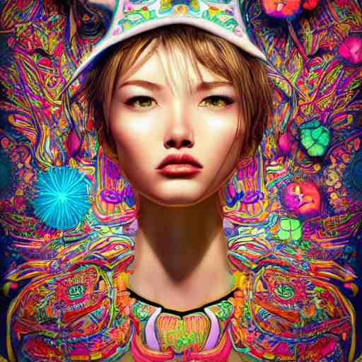 the face of a ridiculously beautiful and pretty woman partially made of onion rings of all colors looking up, an ultrafine detailed illustration by james jean, final fantasy, intricate linework, bright colors, behance contest winner, vanitas, angular, altermodern, unreal engine 5 highly rendered, global illumination, radiant light, detailed and intricate environment 