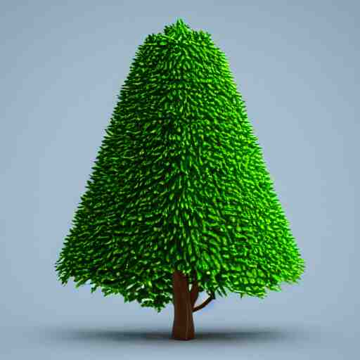 a 3d low poly object of just a small green tree on the blue background