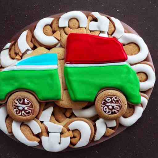 realistic car made of cookies 