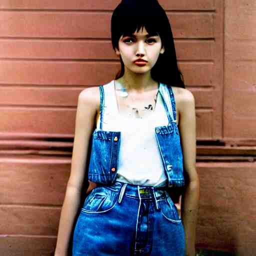 she, amazing, snapshot of, face, eyes, hair, neck of beautiful, fashionable, elegant, conservative, young, uzbek, fashion model and student, slender, tank top, denim shorts. image quite stunningly complex. nikon fm 2 film blow - up 