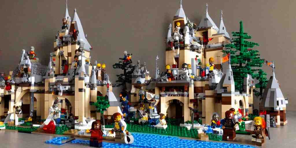 lego castle with knights in front