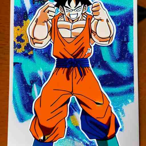 die cut sticker, goku one piece style, splatter paint 