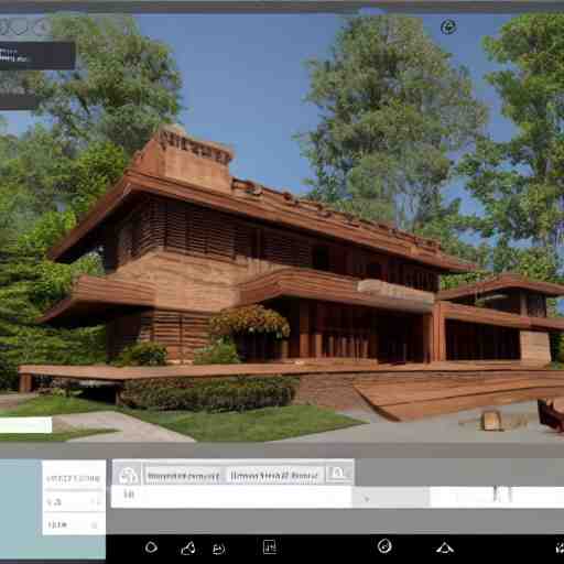 Peaceful wooden mansion, unreal engine 5 tech demo, zillow interior, living room, cozy, Frank Lloyd Wright