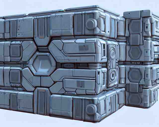 3 d sculpt of scifi rectangular industrial building facade covered with many spheres and torus shapes by maschinen krieger, starcraft, halo, star wars, ilm, star citizen halo, mass effect, starship troopers, elysium, the expanse, high tech industrial, artstation unreal 