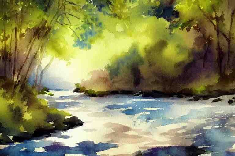 river summer watercolor pen light color on artstation 