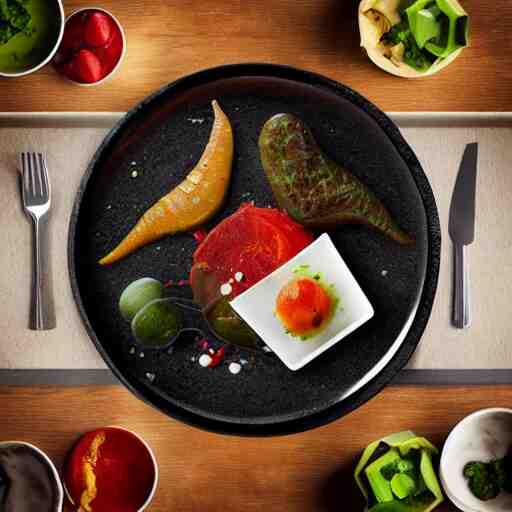 a strange alien meal, photorealistic, 8 k, professional food photography, trending on artstation 