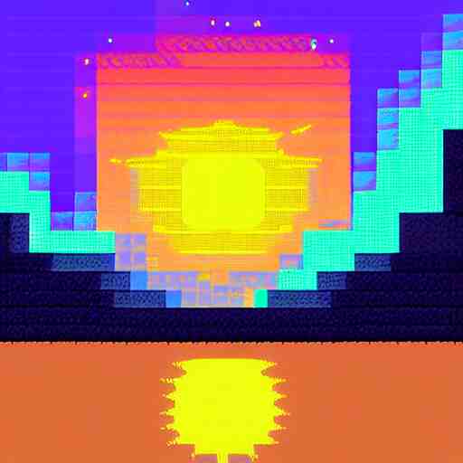 sunset in space, pixelart style 