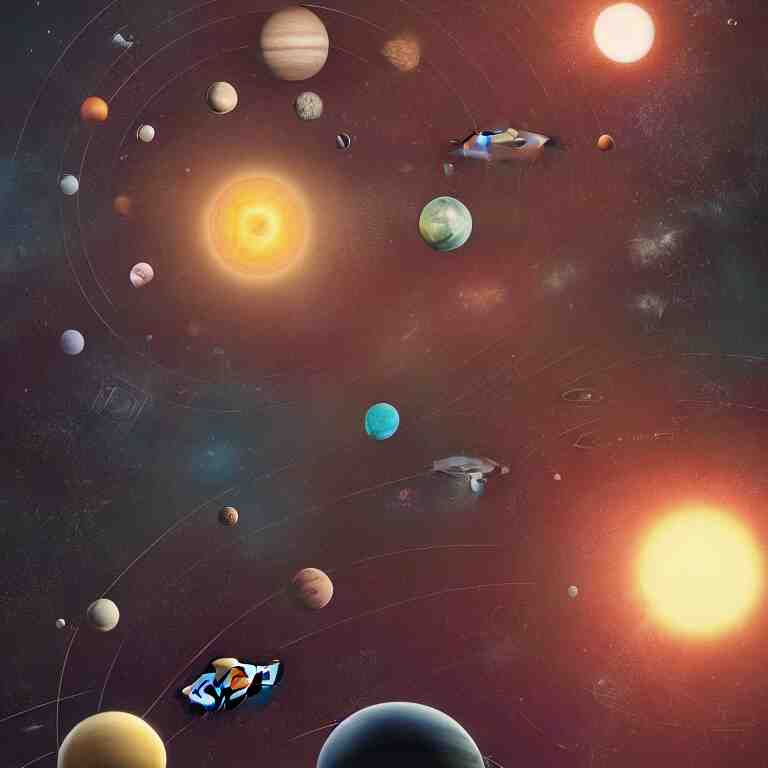 a solar system with planets and asteroids, intricate artwork by Tooth Wu and wlop and beeple, greg rutkowski, very coherent symmetrical artwork, cinematic, hyper realism, high detail, octane render, unreal engine, 8k, Vibrant colors, Smooth gradients, High contrast, depth of field by Jacek Yerka, Mariusz Lewandowski, Houdini algorithmic generative render, Abstract brush strokes, Masterpiece, Edward Hopper and James Gilleard, Zdzislaw Beksinski, Mark Ryden, Wolfgang Lettl, hints of Yayoi Kasuma, octane render, 8k