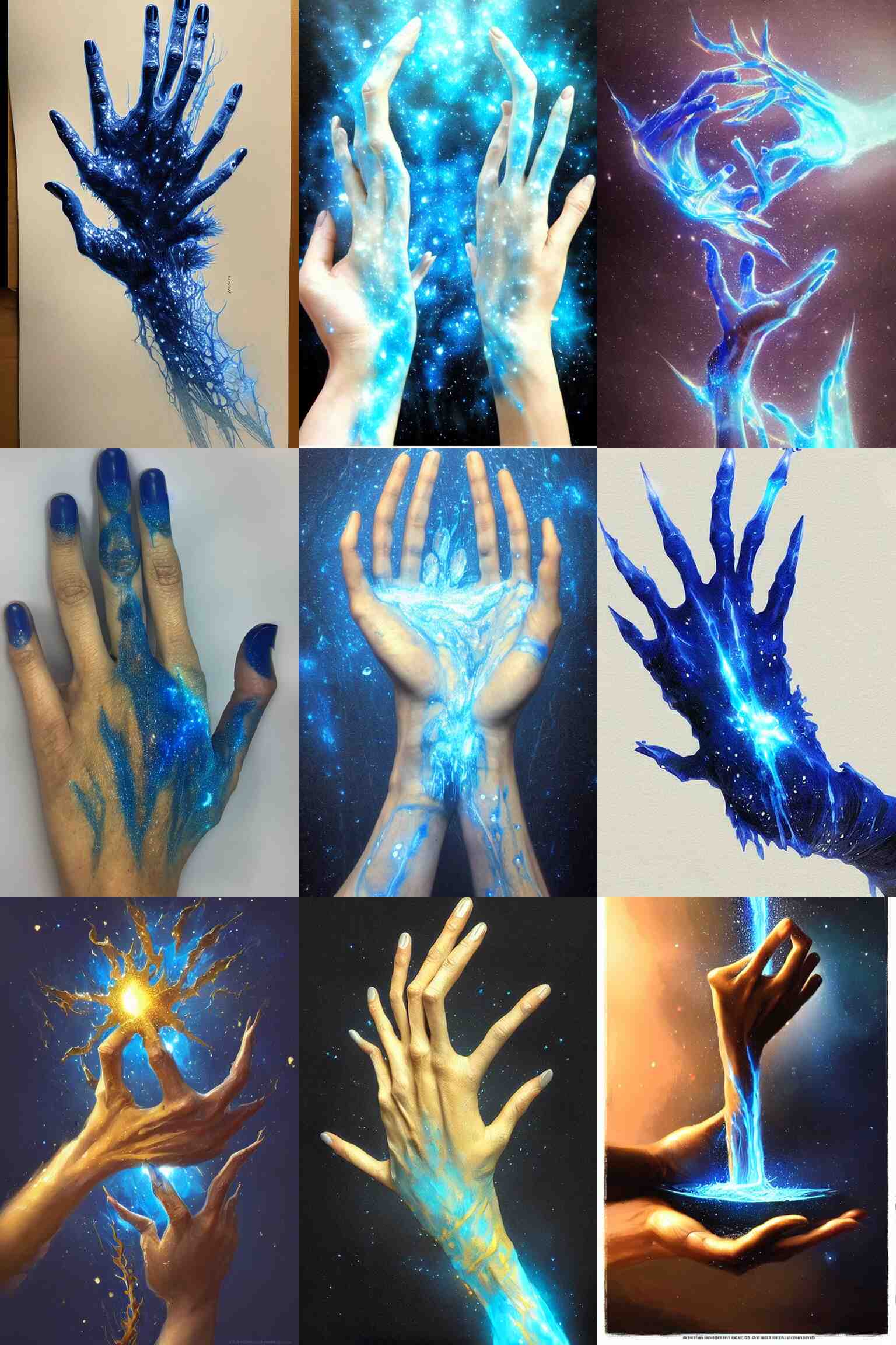 hand perfect greg rutkowski pours the water into the river soul care nature peace galaxies female blue fine line fractal glow proportional hand! dream greg rutkowski one container hyperrealistic beautiful, golden rule 