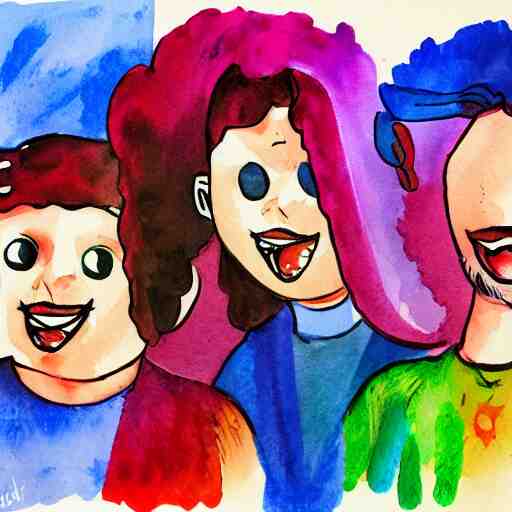 happy smiling faces + water Color paint + line drawing :: Painted with Watercolors :: Concept Art