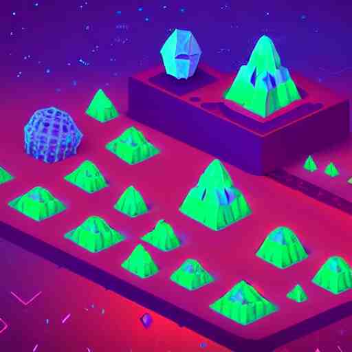 mobile game asset, isometric staircase, crystals, organic low poly vector design, bioluminescent alien - like plants of pandora, aesthetic of avatar's alien nature. we can see alien plants glowing in the dark arround the isometric itens in dark place cyan, orange smooth glow night photoshop filter low poly behance hd 