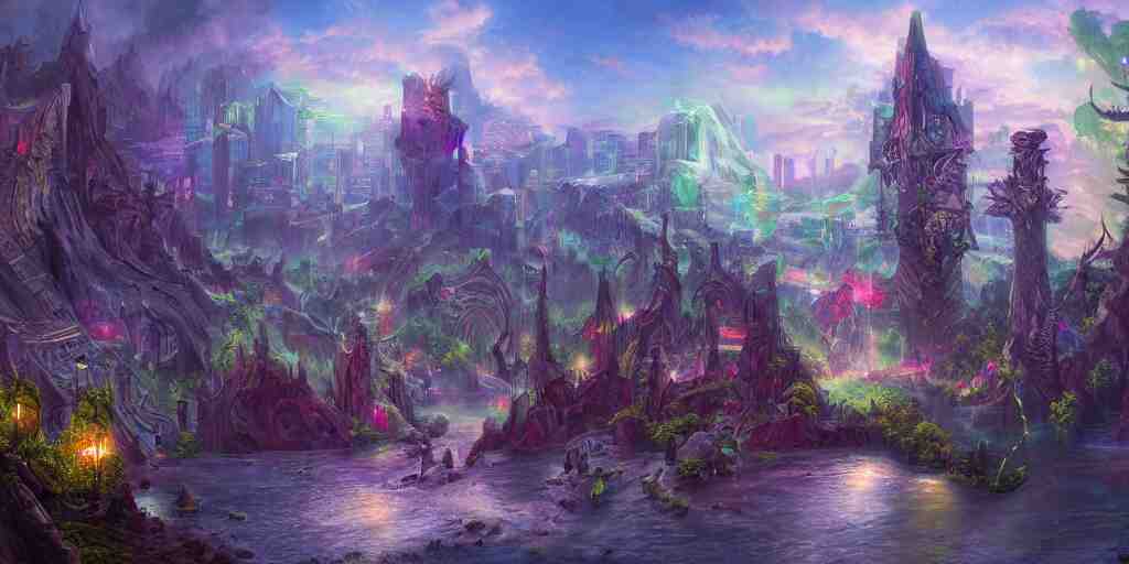 Fantasy digital painting of Portland Oregon. Fantasy art, MTG art, trending on Artstation, highly detailed