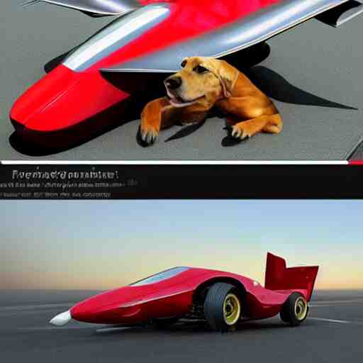 digital art, trending on artstation, a ferrari aircraft, driven by an american stanford, in an alternate world, in which humans are pets of dogs 