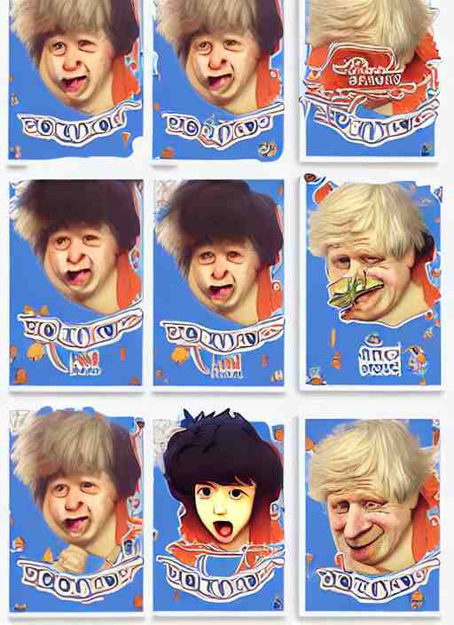 cute boris johnson sticker design, natural lighting, path traced, highly detailed, high quality, digital painting, by don bluth and ross tran and studio ghibli and alphonse mucha, artgerm 