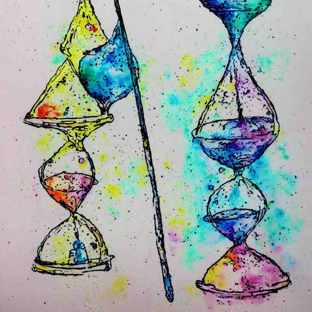 Splatter watercolor drawing of the hourglass of time