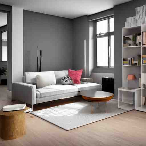 interior design of a beautiful and cozy isometric living room, modern minimal design, photorealist, 4 k 