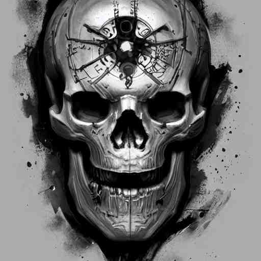 Cybernetic skull tattoo design, by Cedric Peyravernay, highly detailed, excellent composition, cinematic concept art, dramatic lighting, trending on ArtStation