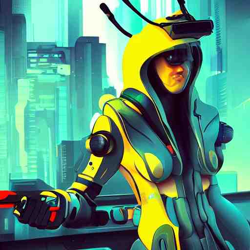 cyberpunk bee, sharp lines, digital, artstation, colored in 