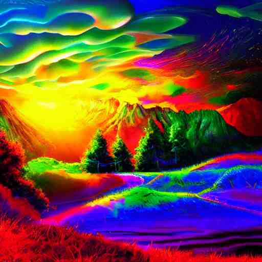 psychedelic landscape high resolution beautiful lighting vivid colors digital painting 