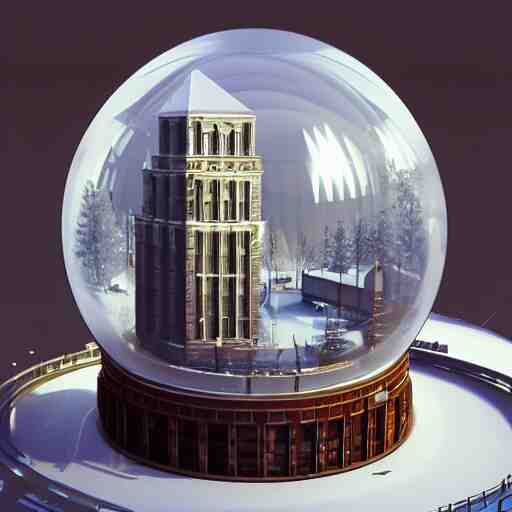 a snow globe with a soviet building in it, a computer rendering by leandro erlich, trending on cgsociety, retrofuturism, tesseract, isometric, physically based rendering 