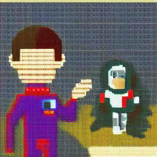 8 - bit, realistic self portrait, astronaut with a chimpanzee. 