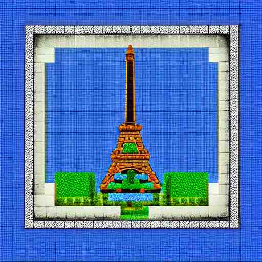 a blue print of the Eiffel tower in Minecraft