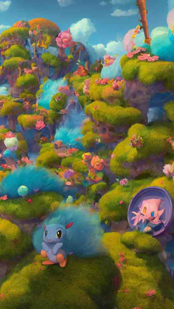 
magic background game design with miss pokemon woolly :: painting overlay by beeple by Raffaello Sanzi and Chao Teng Zhao :: centered,pixar and dremwork artstation, smooth, sharp focus, octane render, 3d rim light 

