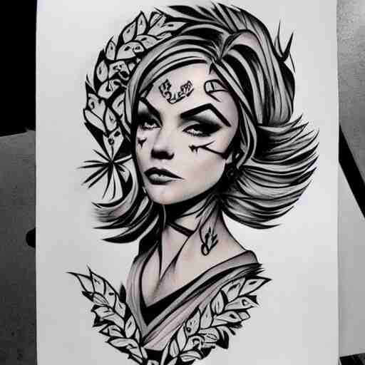 tattoo design, stencil, traditional, Auntie Gearldean, upper body, by artgerm, artgerm, digital art, wretched hag