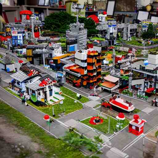 a miniature japanese lego village destroyed by a nuclear bomb, photo studio, professional photo, trending on artstation, hdr 