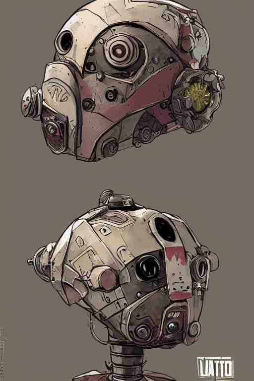 
robot ninja mask helmet bot borderland that looks like it is from Borderlands and by Feng Zhu and Loish and Laurie Greasley, Victo Ngai, Andreas Rocha, John Harris 
