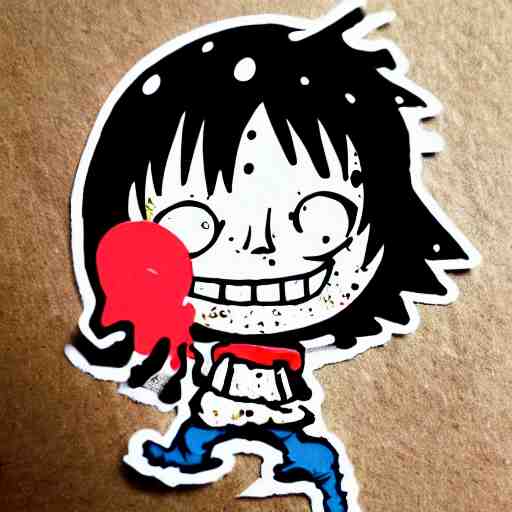 die cut sticker, luffy is joyboy, splatter paint on paper 