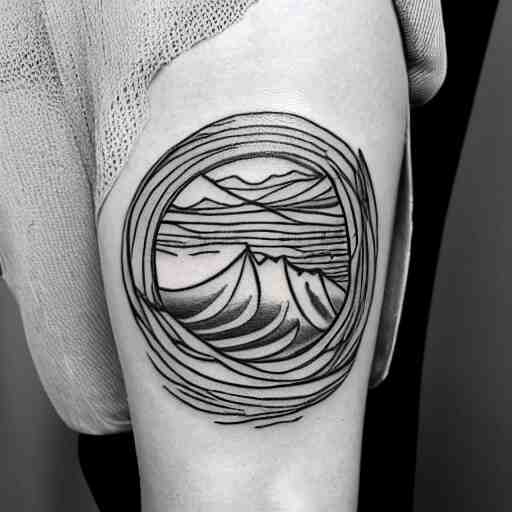 tattoo sketch of a ocean, on a yellow leg, ornamental, line art, minimalism 