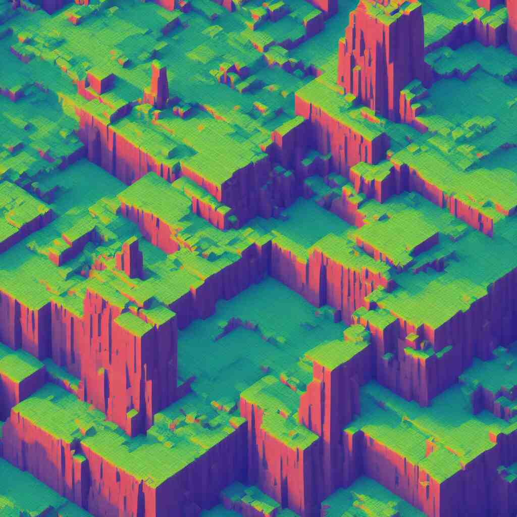 voxel art of giant floating triangular monolith in valley by james gilleard and madmaraca, textured, detailed, beautiful, 8 k wallpaper 