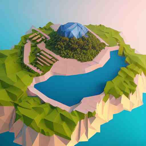 a floating island on an ocean isometric art, low poly art, game art, artstation, 3D render, cgsociety, unreal engine 5