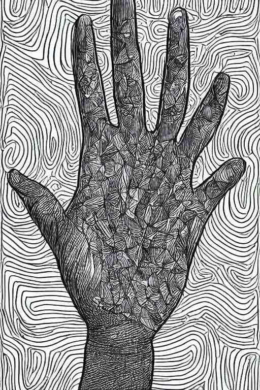 a drawing of a hand with a pattern on it, an abstract drawing by max gubler, instagram contest winner, funk art, childs drawing, art on instagram, myportfolio 