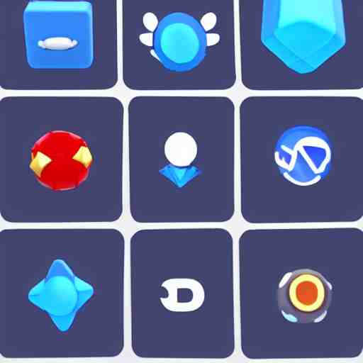 cubby 3 d icons for mobile game, stylized, blue scheme, 