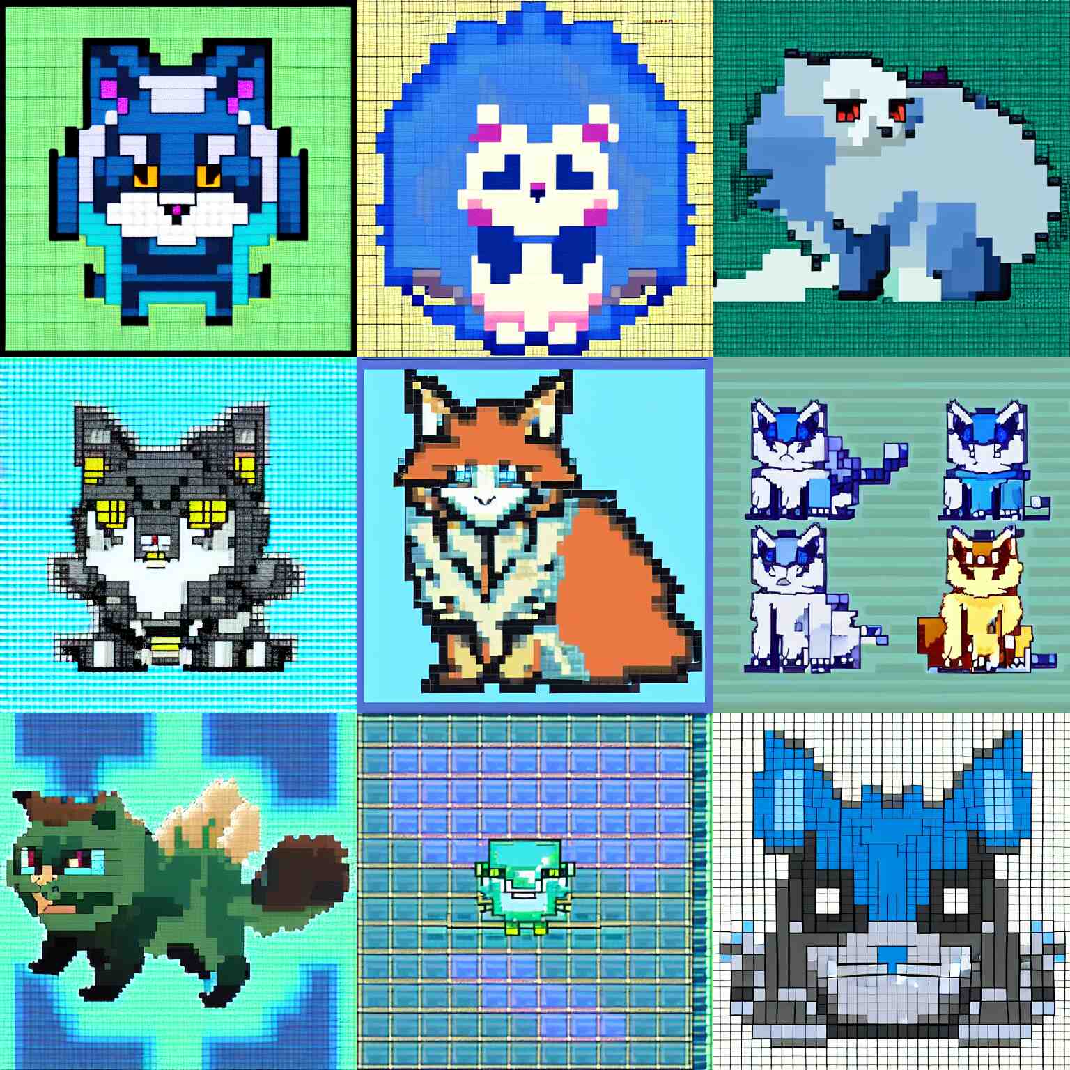 blue Siberian forest cat in the style of Pokémon Diamond and Pearl, PixelArt