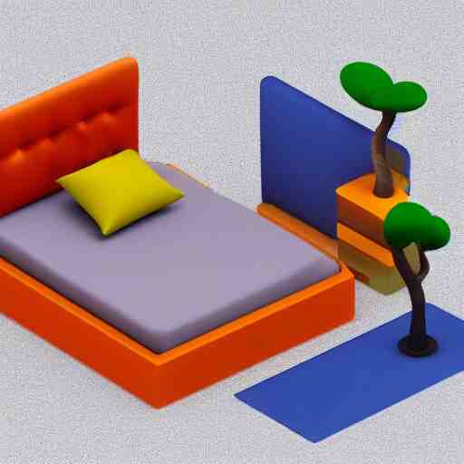 a simple cute 3 d object of the bed, isometric game, isometric art, centralised, mohamed chahin, blender cycles render, solid colours material, no background and shadows 